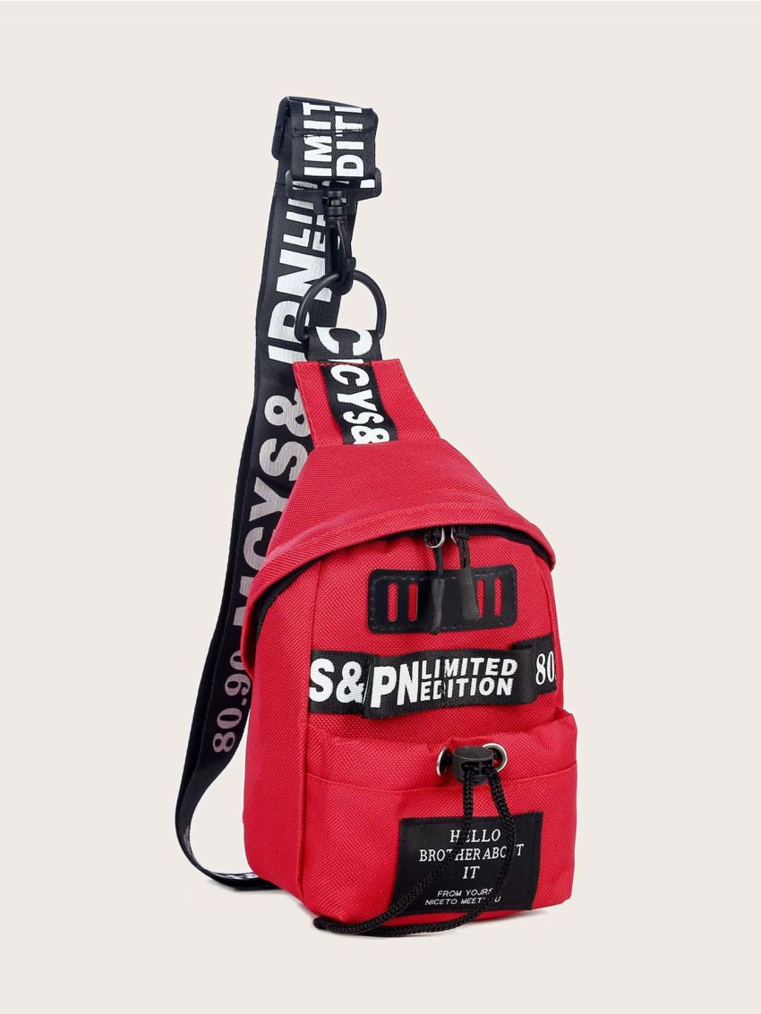 Letter Graphic Sling Bag With Drawstring