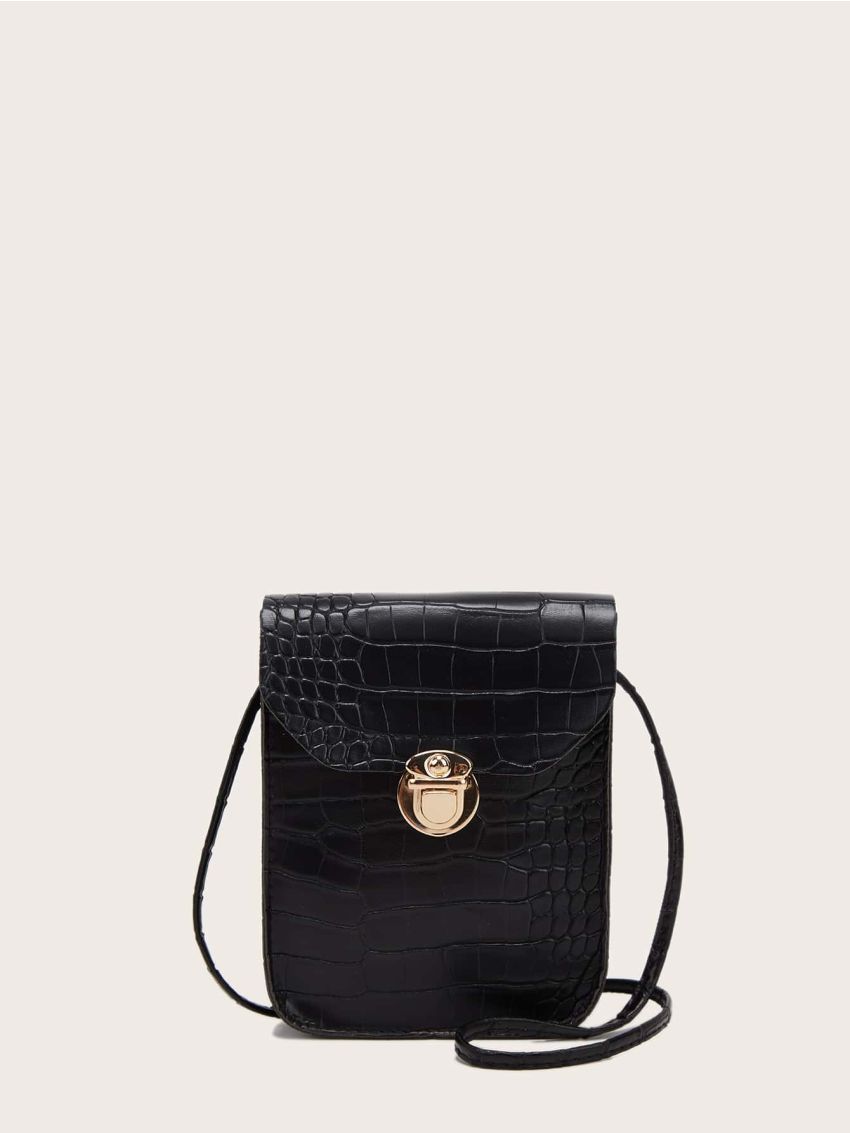 Mini Croc Embossed Push Lock Phone Bag