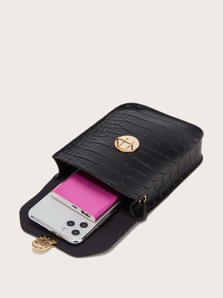 Mini Croc Embossed Push Lock Phone Bag