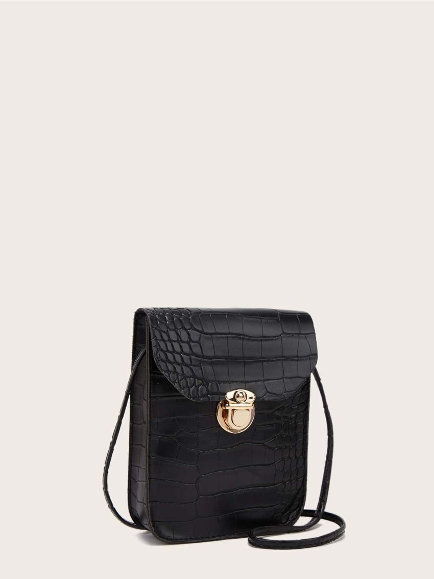 Mini Croc Embossed Push Lock Phone Bag