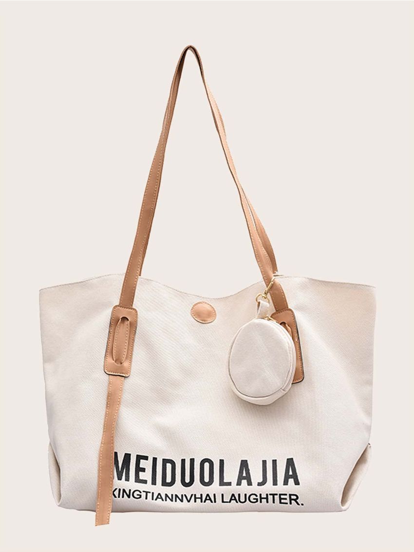 Letter Graphic Tote Bag With Coin Case