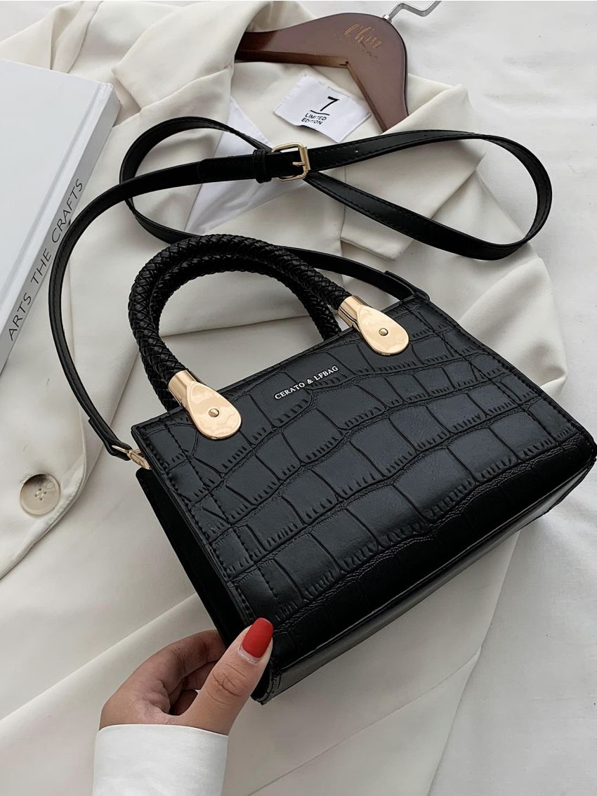 Mini Croc Embossed Satchel Bag