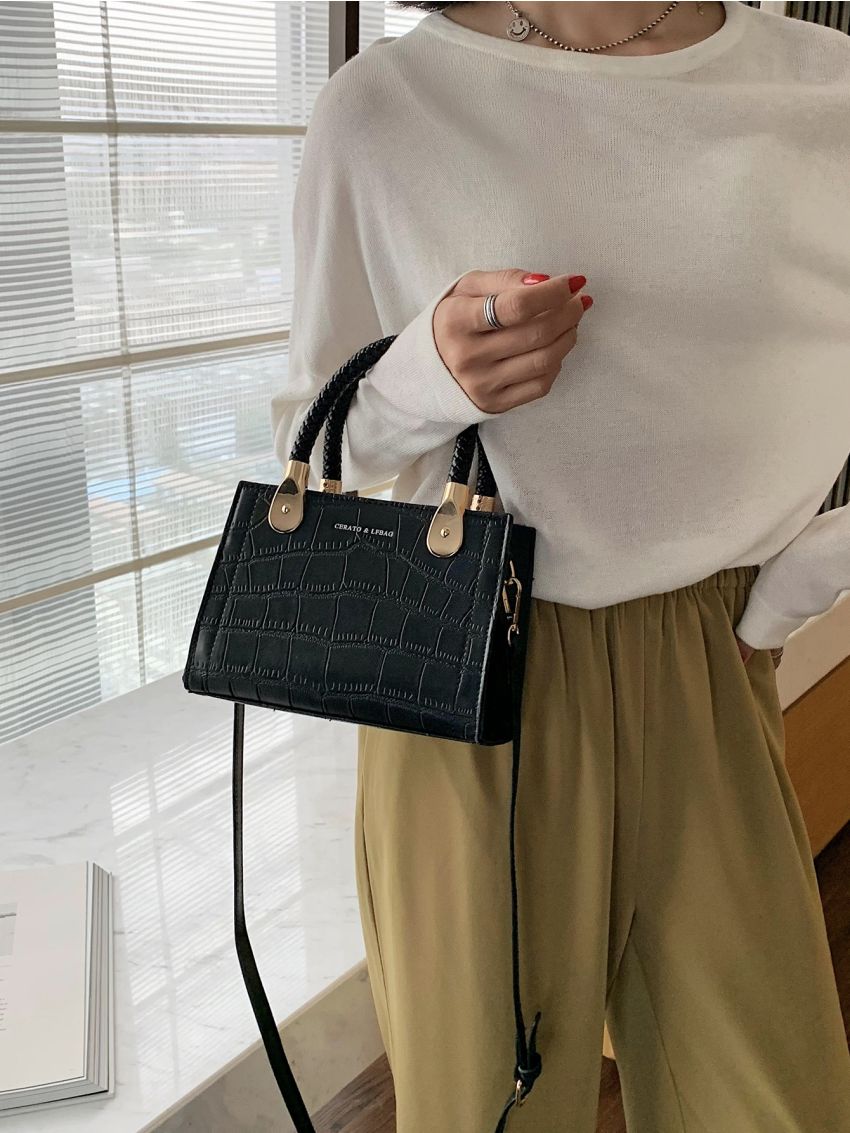 Mini Croc Embossed Satchel Bag