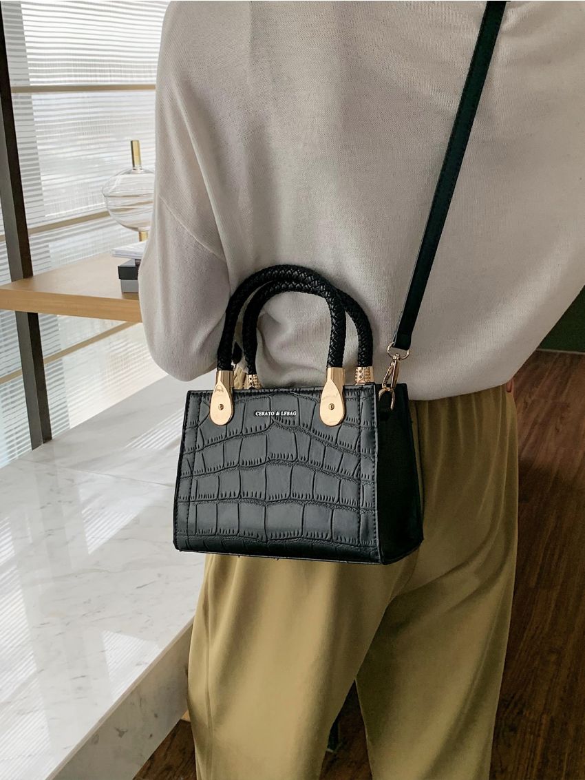 Mini Croc Embossed Satchel Bag
