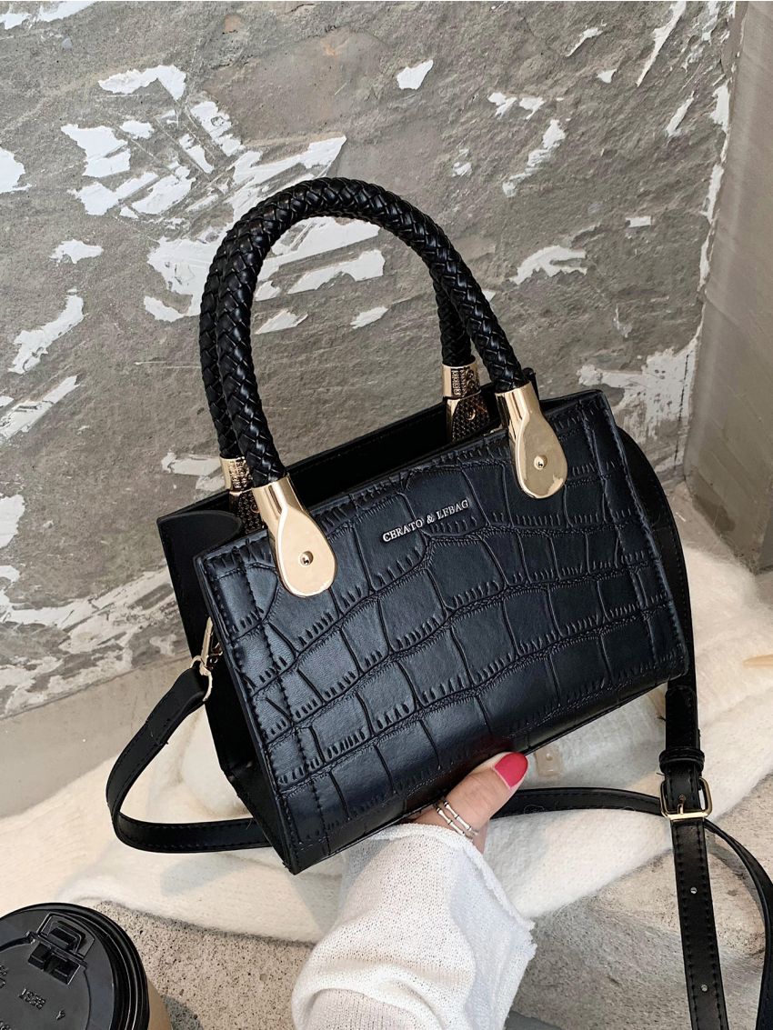 Mini Croc Embossed Satchel Bag