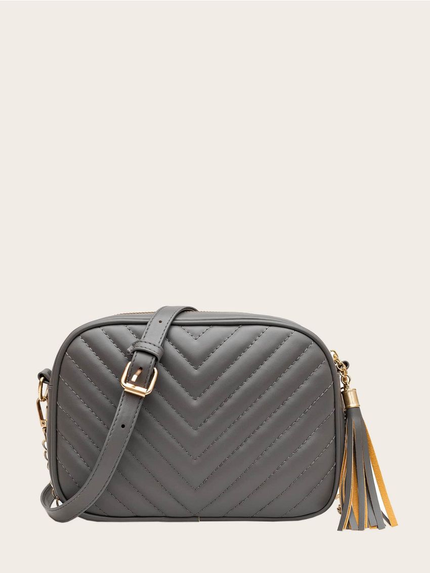 Tassel Decor Chevron Graphic Crossbody Bag