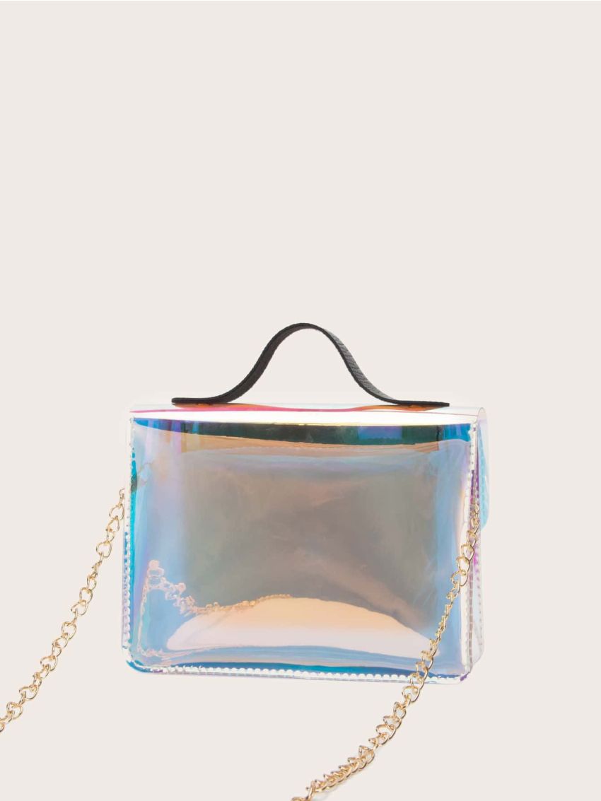 Twist Lock Holographic Flap Chain Satchel Bag