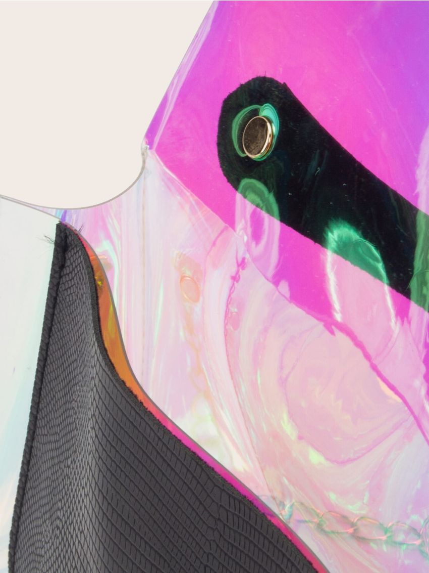 Twist Lock Holographic Flap Chain Satchel Bag