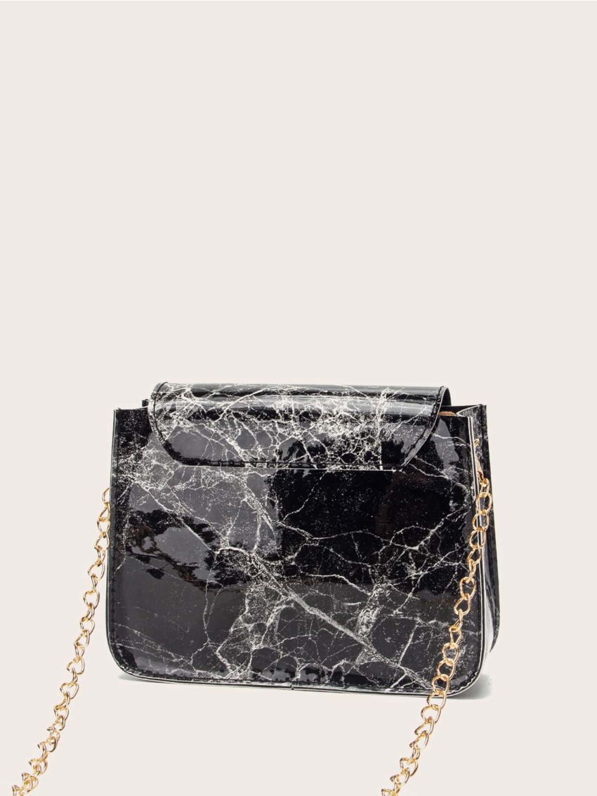 Marble Pattern Push Lock Chain Crossbody Bag