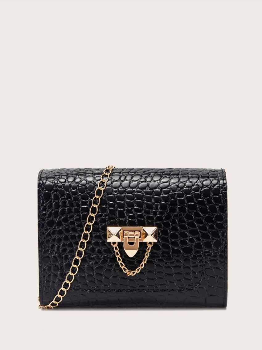 Croc Embossed Chain Crossbody Bag