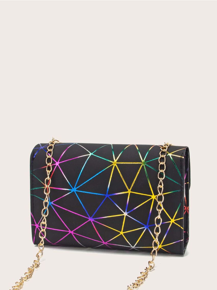 Geometric Graphic Turn-lock Flap Shoulder Bag
