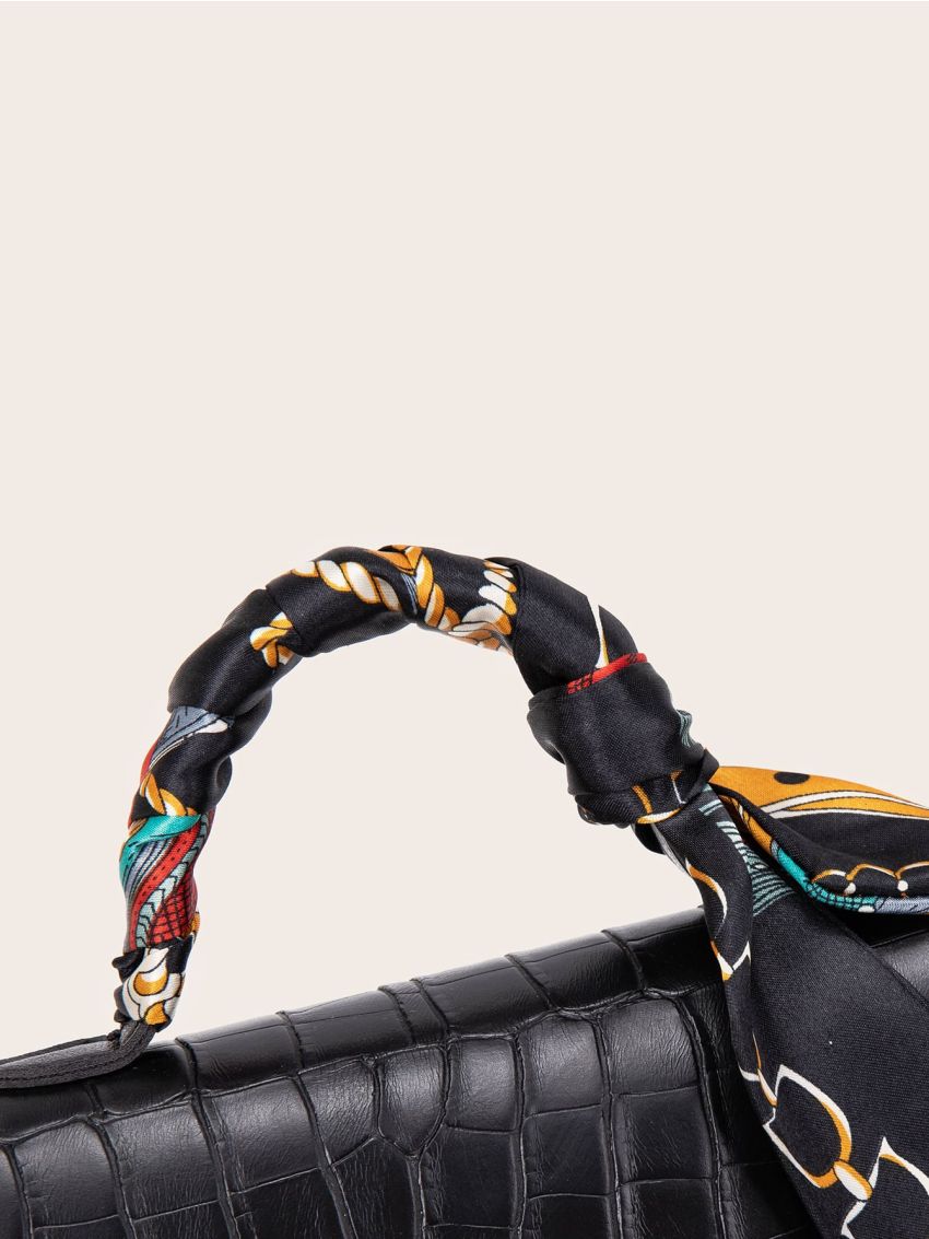 Twilly Scarf Decor Croc Embossed Satchel Bag