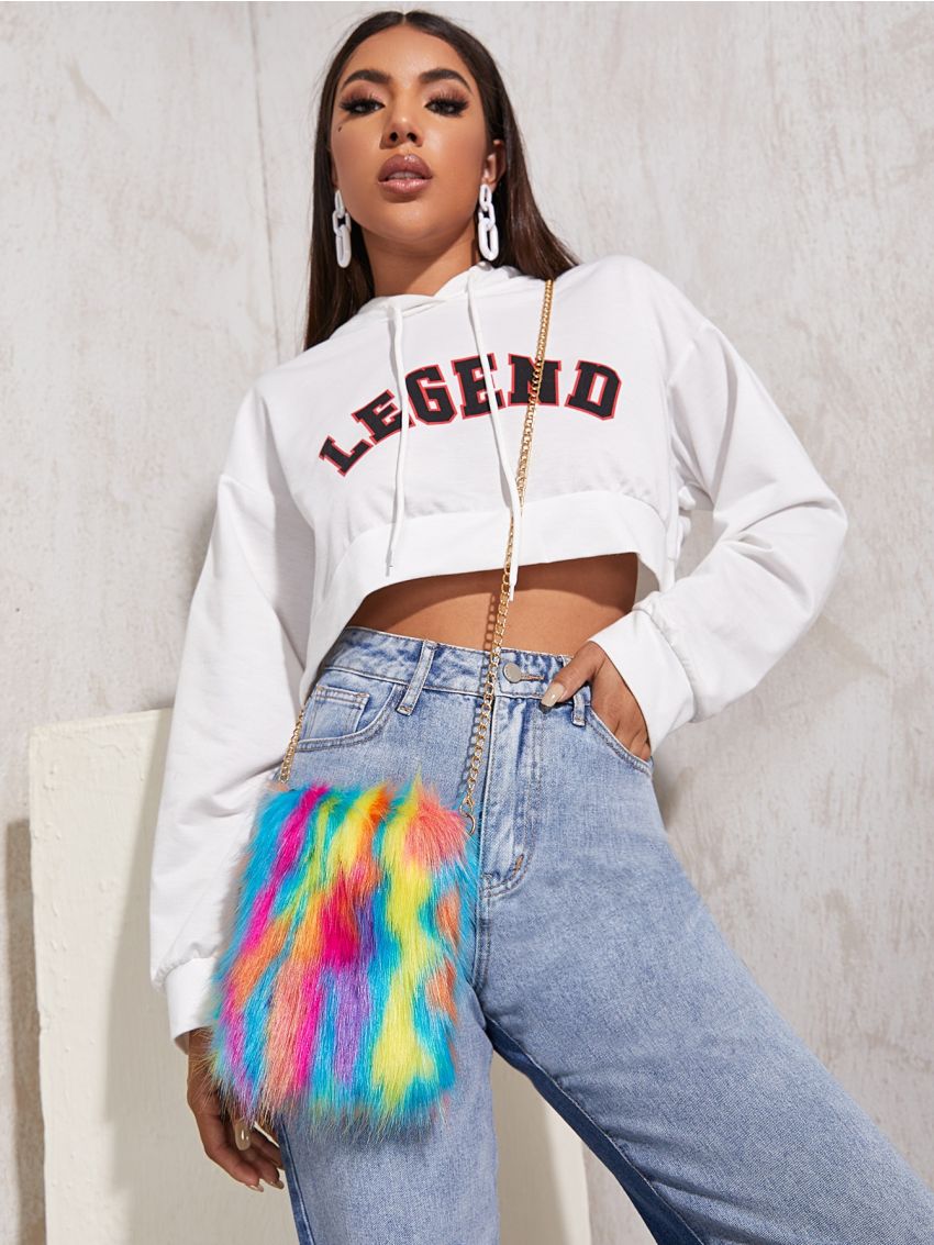 Mini Plush Colorblock Chain Bag