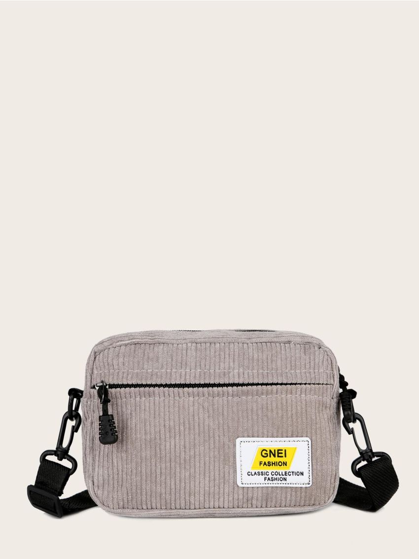 Mini Letter Patch Corduroy Crossbody Bag