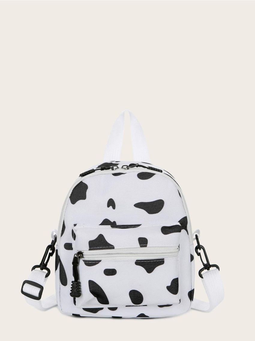 Mini Cow Pattern Zip Front Backpack