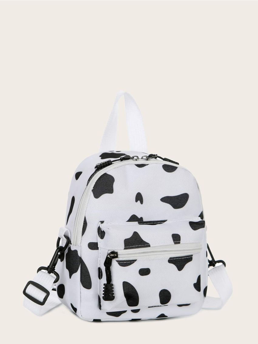 Mini Cow Pattern Zip Front Backpack