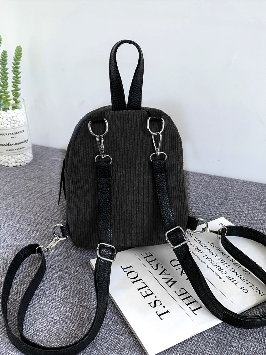 Mini Pom Pom Decor Corduroy Backpack