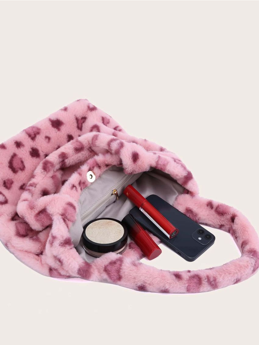 Fluffy Leopard Print Tote Bag