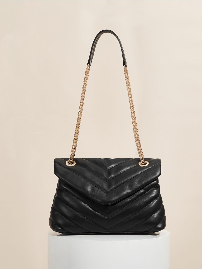 Chevron Flap Chain Shoulder Bag