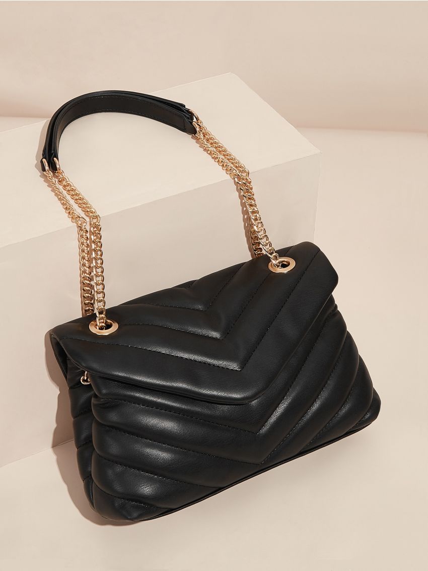 Chevron Flap Chain Shoulder Bag