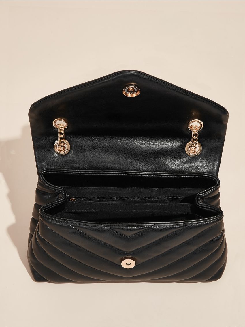 Chevron Flap Chain Shoulder Bag