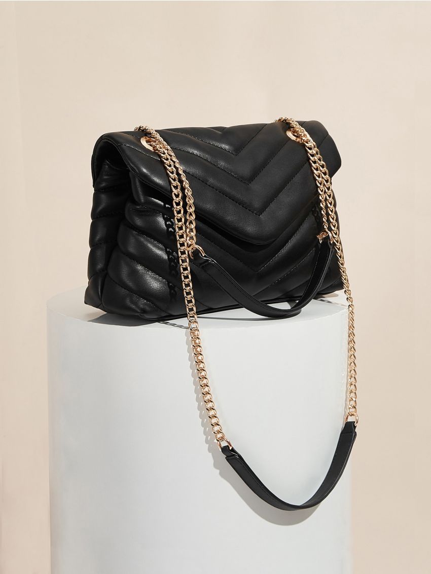 Chevron Flap Chain Shoulder Bag