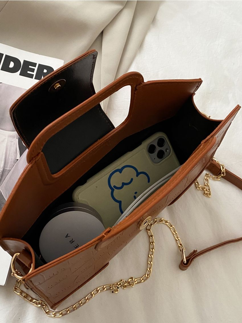 Croc Embossed Satchel Bag