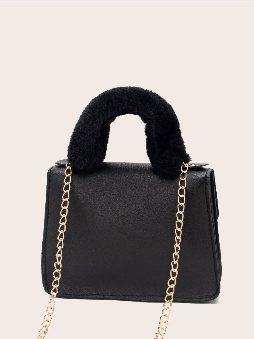 Chevron Push Lock Fluffy Handle Chain Bag
