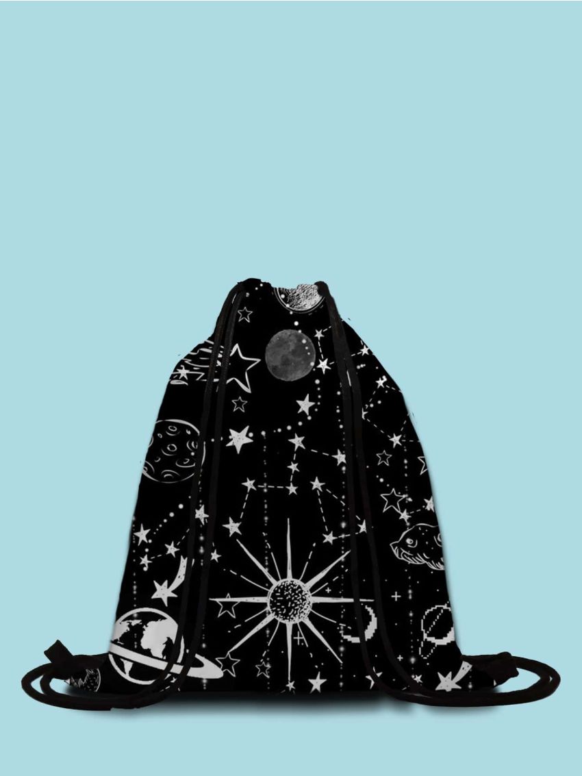 Planet Print Drawstring Backpack
