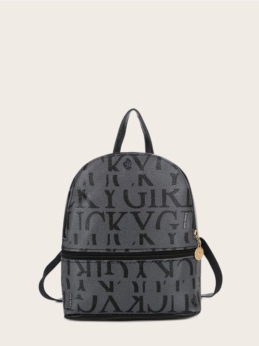 Letter Graphic Zip Front Backpack