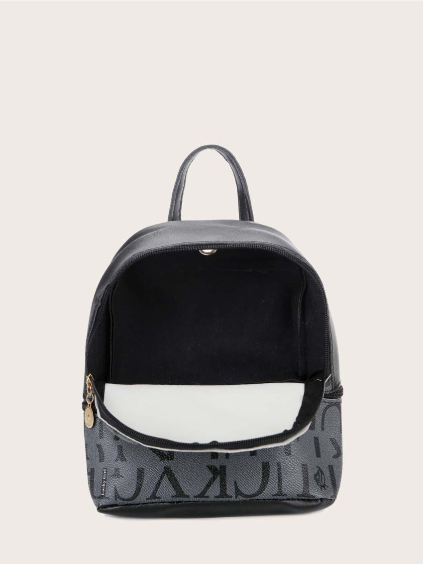 Letter Graphic Zip Front Backpack