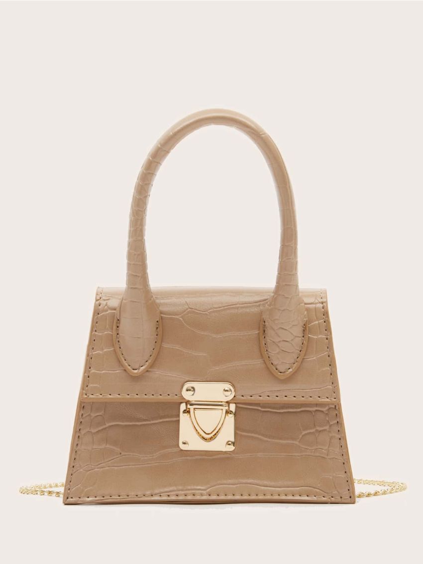 Mini Push Lock Croc Embossed Chain Satchel Bag