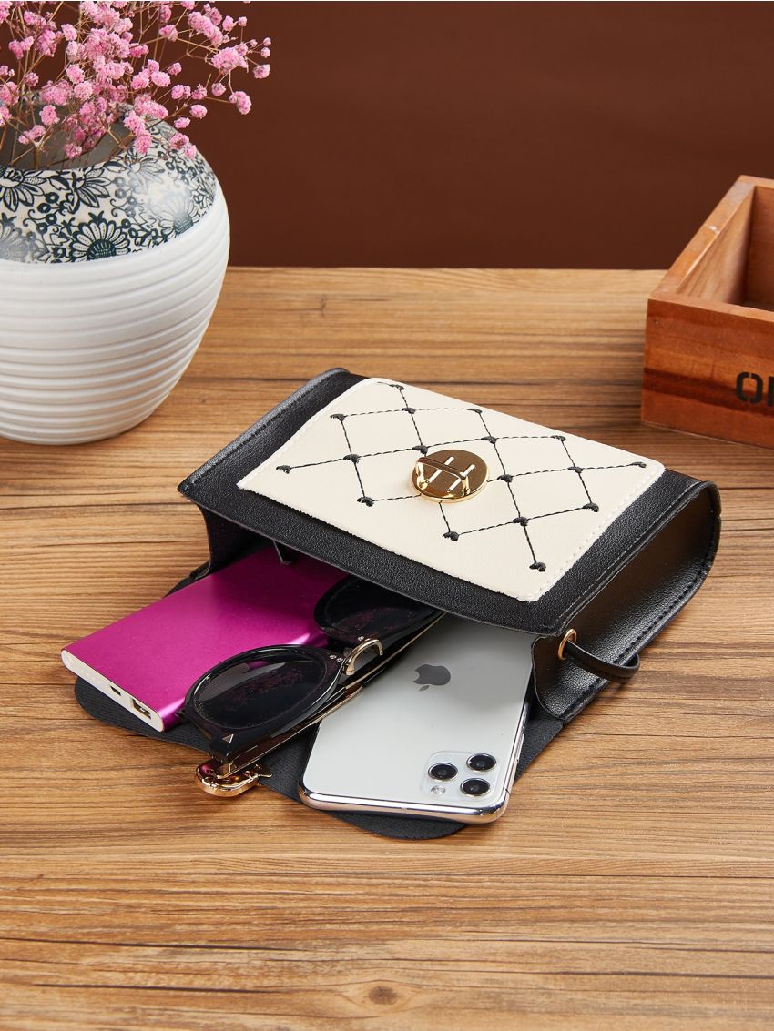 Mini Heart Embroidered Push Lock Flap Crossbody Bag