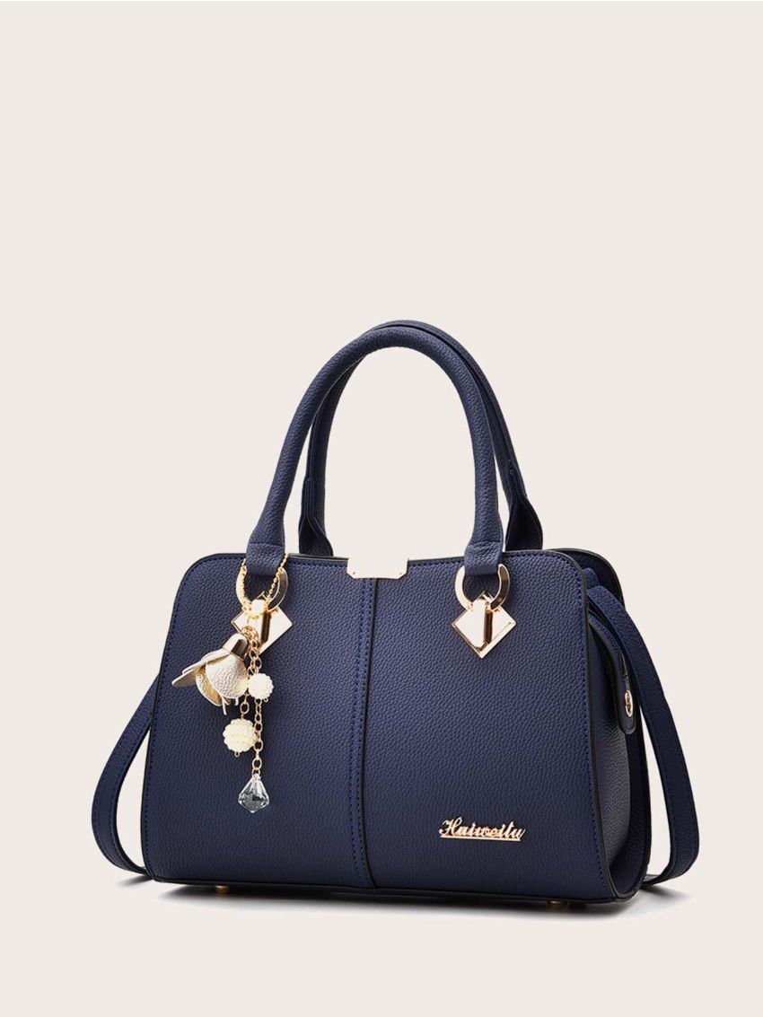 Metal Letter Detail Tote Bag With Bag Charm