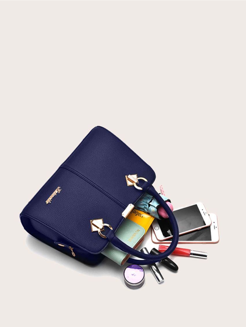 Metal Letter Detail Tote Bag With Bag Charm