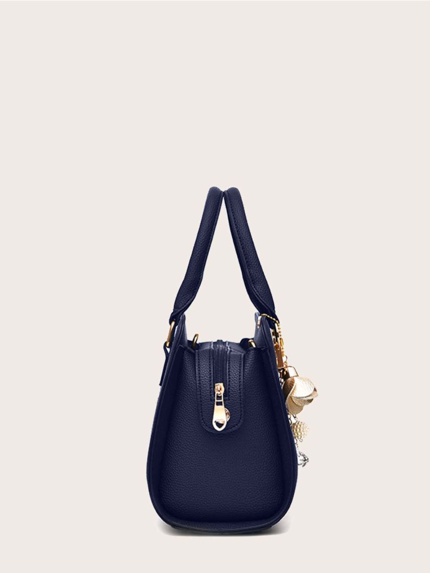 Metal Letter Detail Tote Bag With Bag Charm