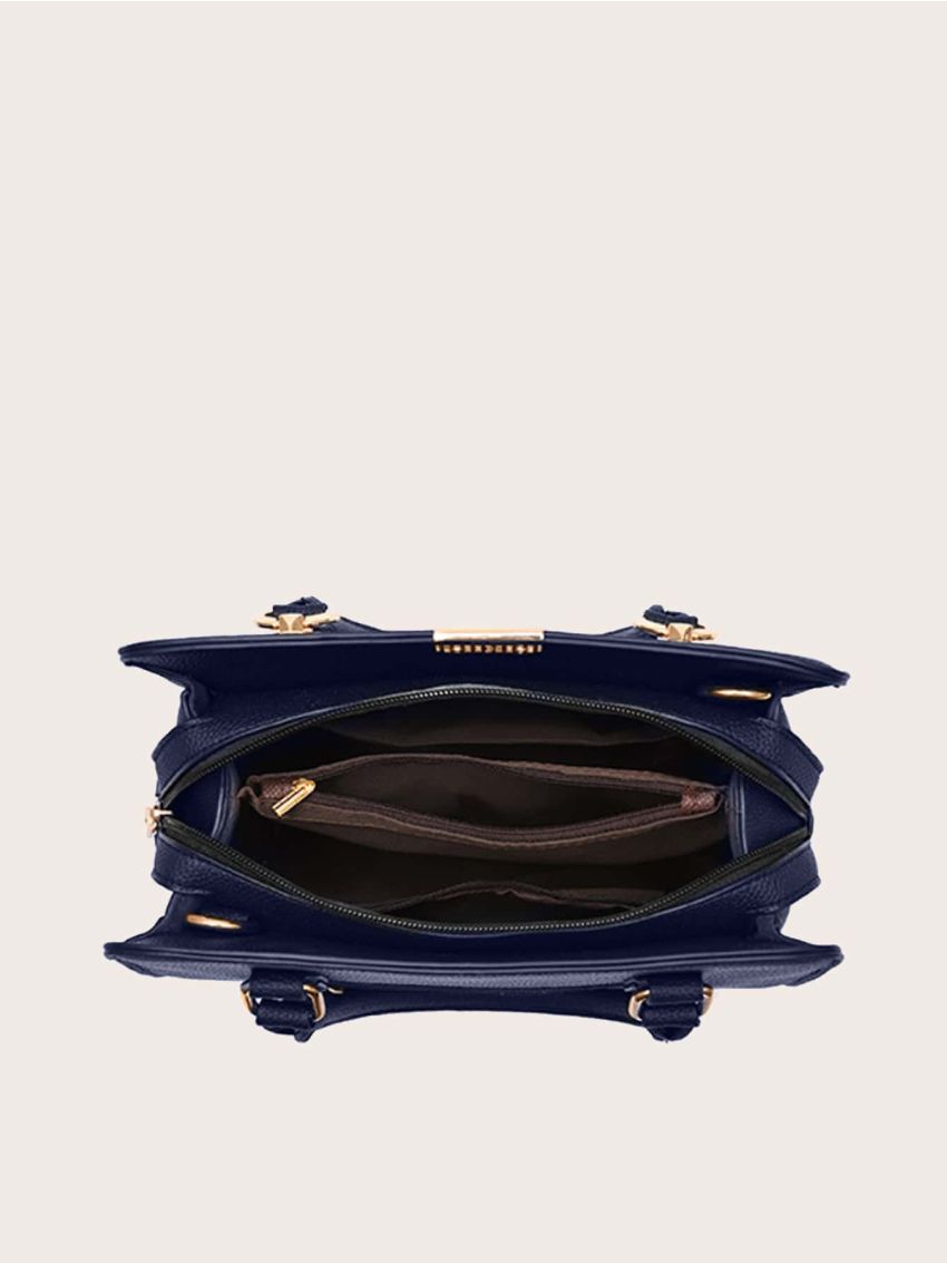 Metal Letter Detail Tote Bag With Bag Charm