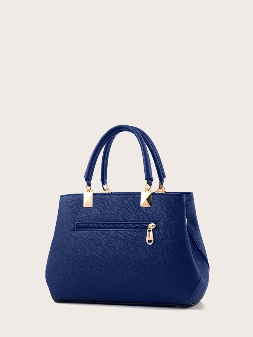 Metal Letter Decor Satchel Bag With Bag Charm