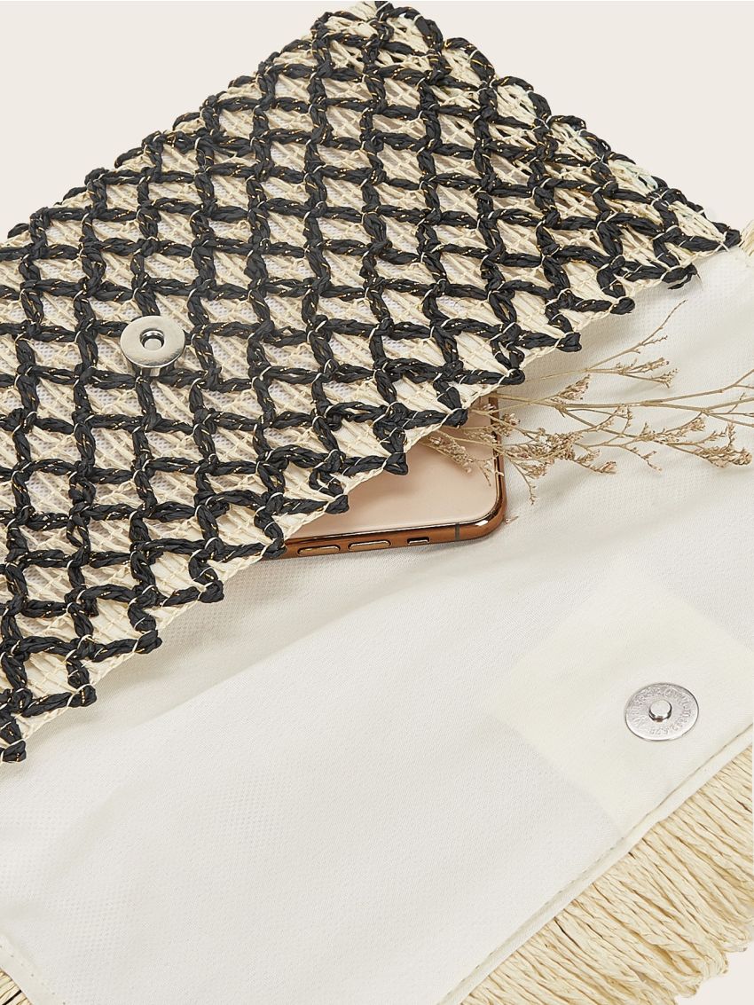 Shell Decor Braided Clutch Bag