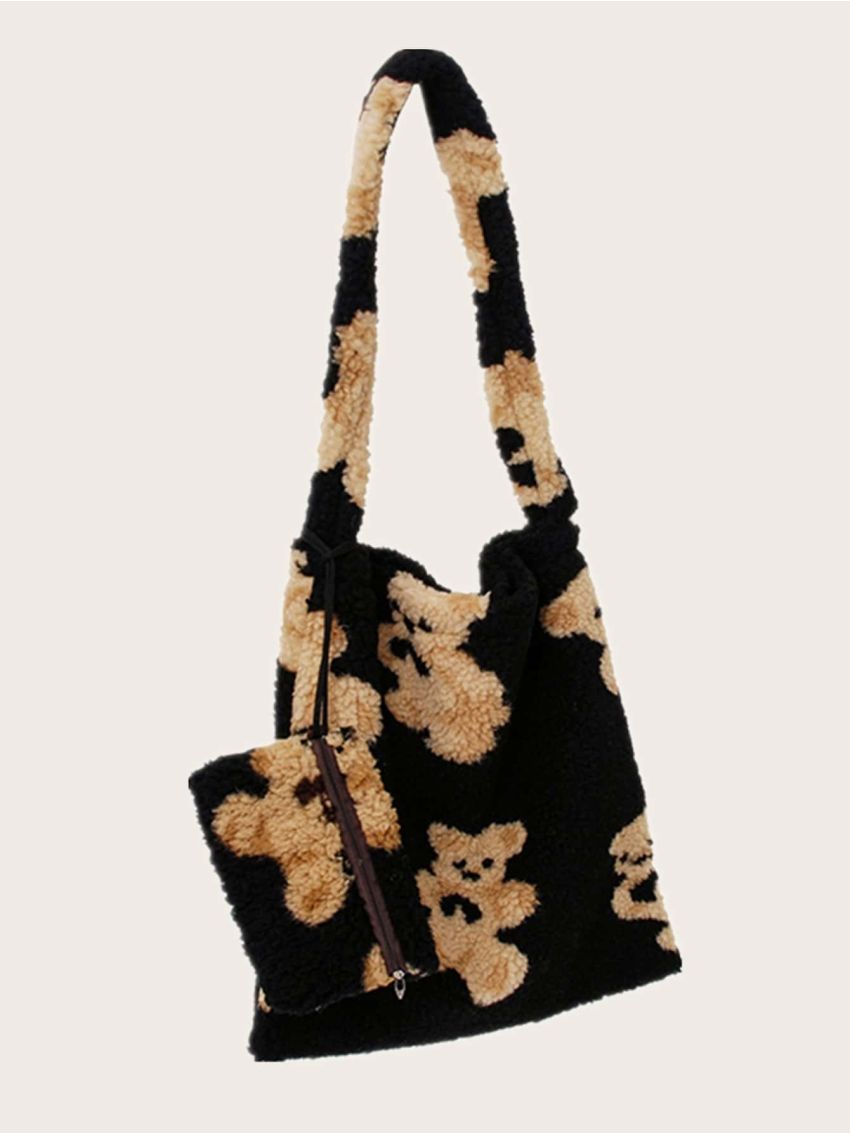 Cartoon Graphic Fluffy Shoulder Bag With Purse