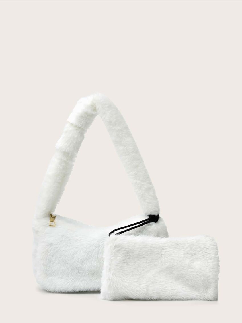 Fluffy Baguette Bag With Purse