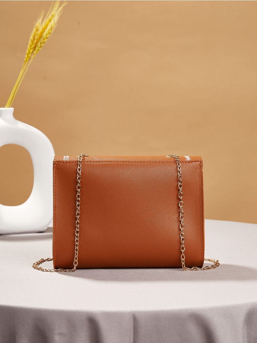 Mini Stitch Trim Color Block Push Lock Chain Bag