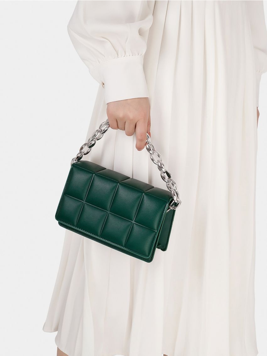 Mini Chain Quilted Flap Satchel Bag