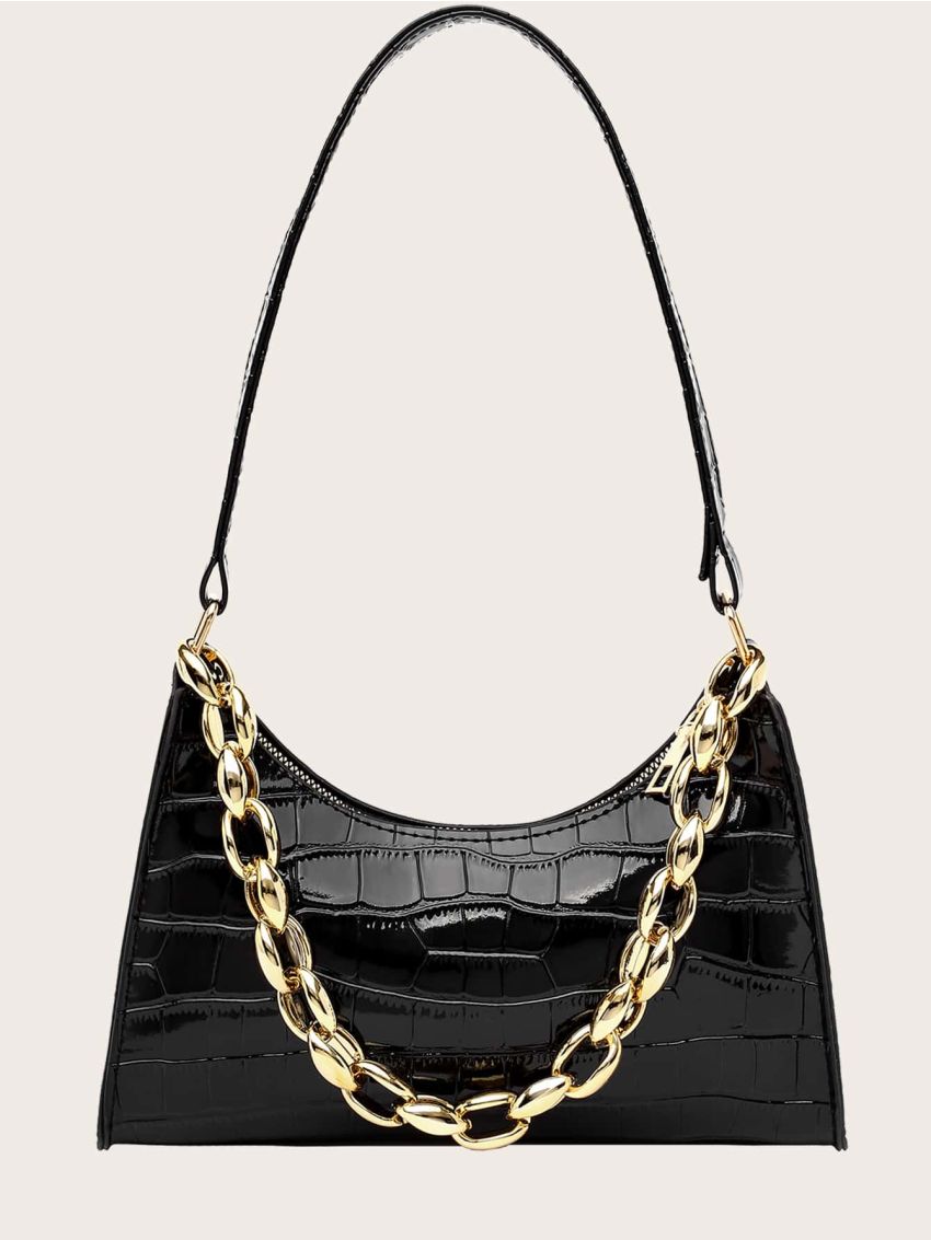 Croc Embossed Chain Shoulder Bag