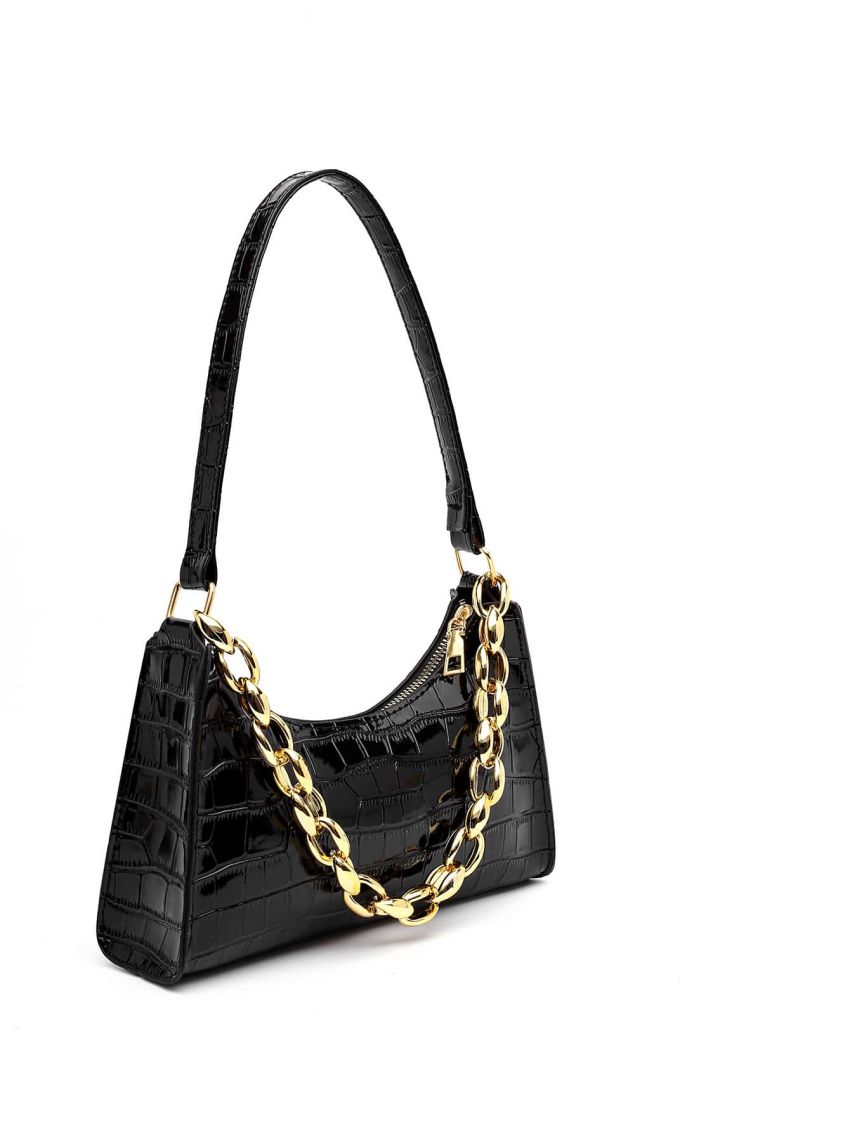 Croc Embossed Chain Shoulder Bag
