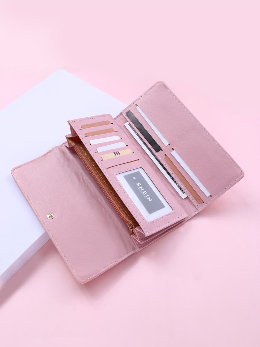 Metal Decor Stitch Detail Long Wallet