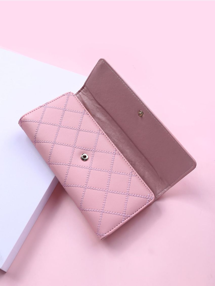 Metal Decor Stitch Detail Long Wallet