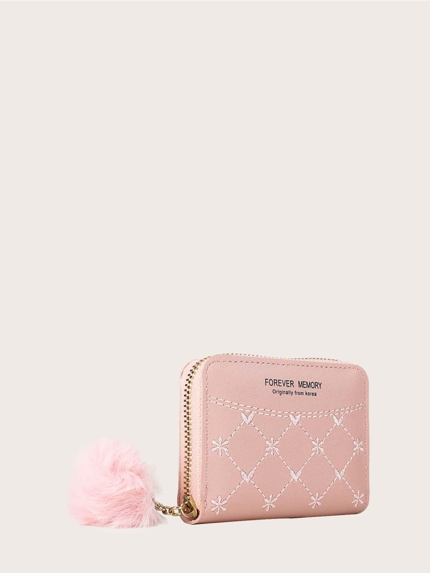 Pom Pom Charm Letter Graphic Small Wallet