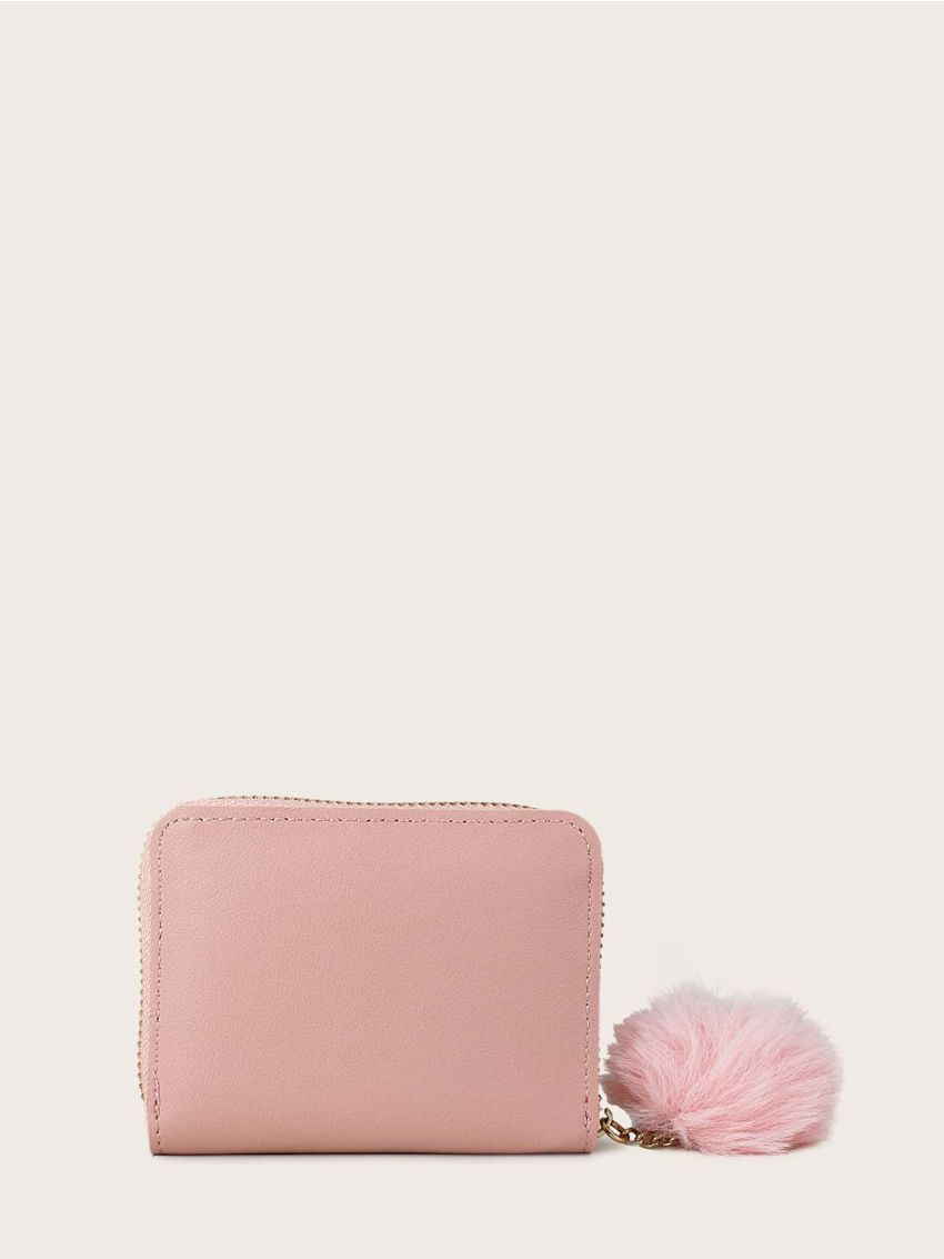 Pom Pom Charm Letter Graphic Small Wallet