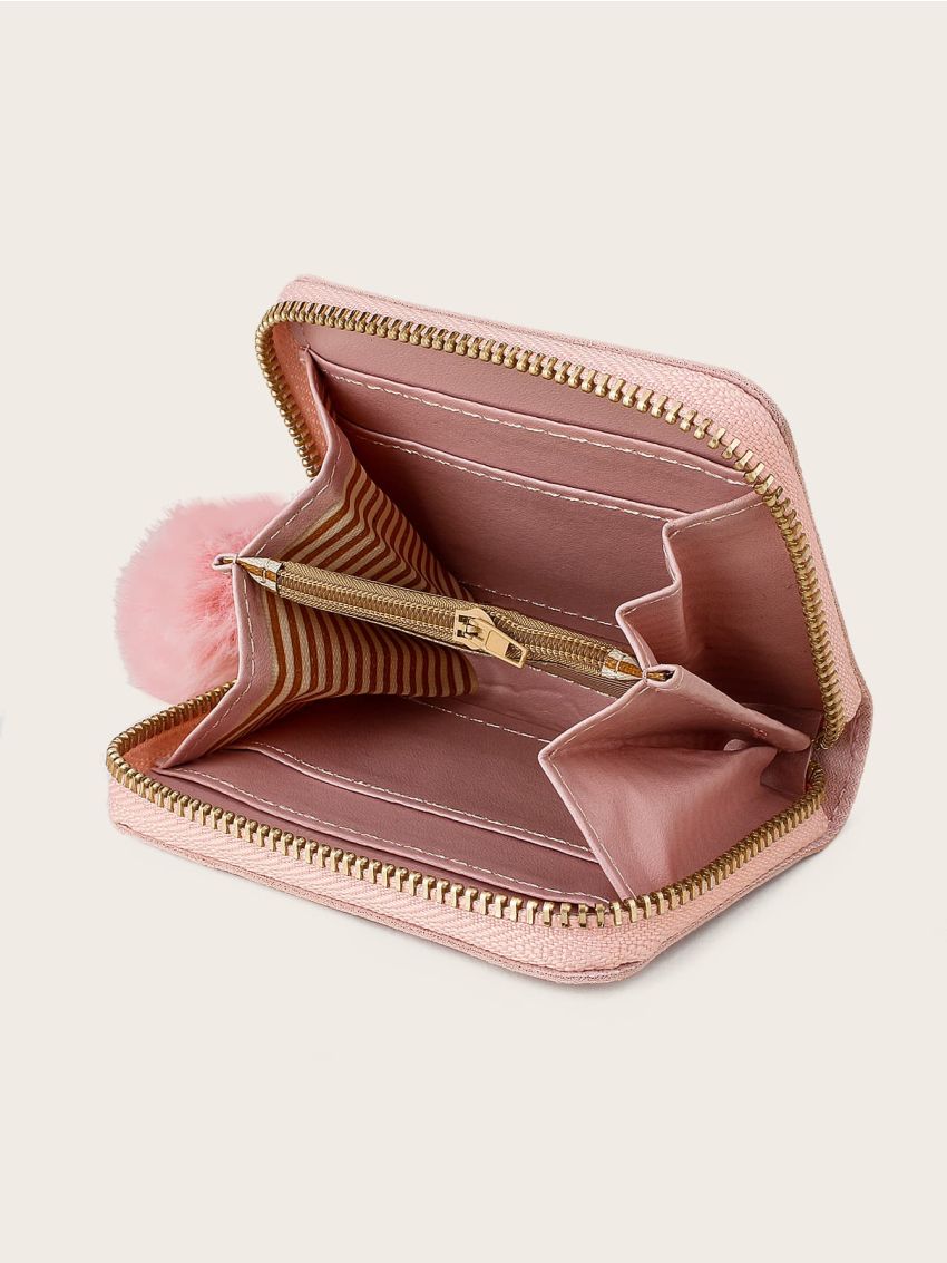 Pom Pom Charm Letter Graphic Small Wallet